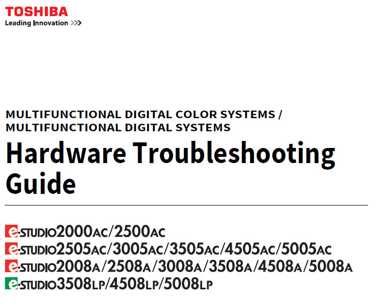 MANUALS :: Toshiba Estudio 2000A HARDWARE Trouble Shooting Manual. -  National Cartridge Co - Walnut Creek, CA print cartridges for office  equipment. Free local delivery.